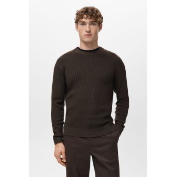 Pulover slim-fit din amestec de bumbac - Maro inchis