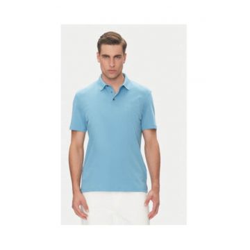 Tricou barbati  albastru - bumbac - cu guler