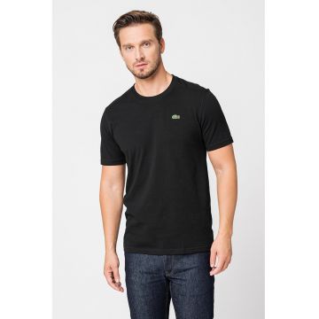 Tricou cu decolteu la baza gatului si aplicatie logo discreta - Negru