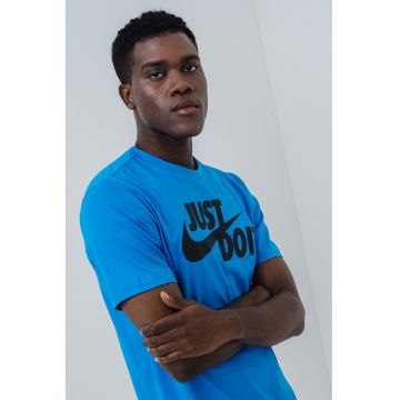 Tricou de bumbac cu imprimeu logo si text Swoosh - Negru/Albastru deschis