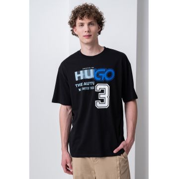 Tricou de bumbac cu logo frontal - Alb/Negru/Albastru