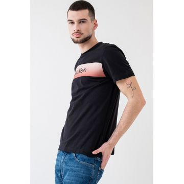 Tricou din bumbac cu decolteu la baza gatului - Negru