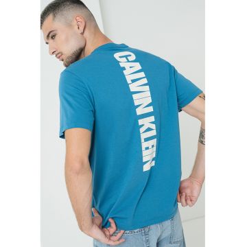Tricou din bumbac cu imprimeu supradimensionat cu logo pe partea din spate - Albastru pastel