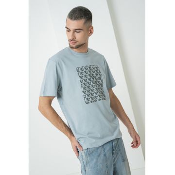 Tricou lejer din bumbac cu monograma - Gri deschis/Gri inchis