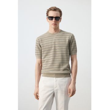 Tricou regular fit de bumbac cu dungi - Bej