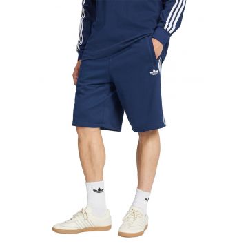 Pantaloni scurti de bumbac cu logo brodat si benzi contrastante - Albastru prafuit