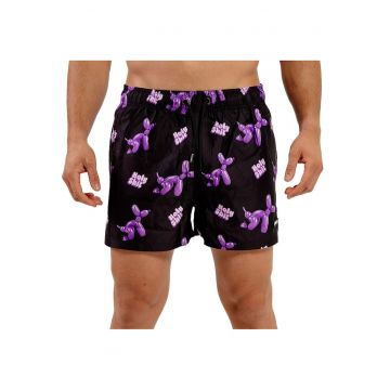Pantaloni scurti pentru baie cu imprimeu grafic si uscare rapida - Negru/Violet