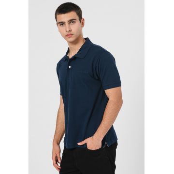 Tricou polo din bumbac cu model uni - Bleumarin