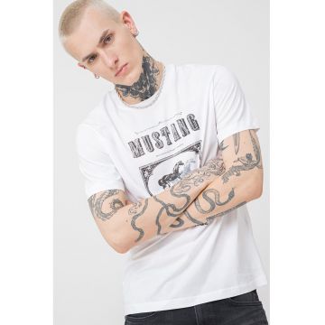 Tricou relaxed fit cu imprimeu logo Akron - Alb/Negru