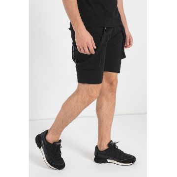 Pantaloni scurti cargo cu bretele detasabile - Negru