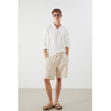 Pantaloni scurti din bumbac cu snururi - Bej deschis