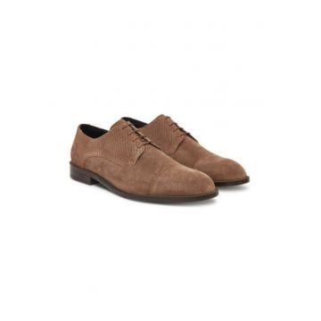 Pantofi barbatesti -  piele naturala - bej - inchidere cu sireturi - branturi detasabile