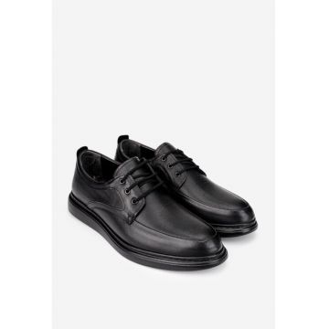 Pantofi barbati din piele naturala neagra cu varf rotunjit