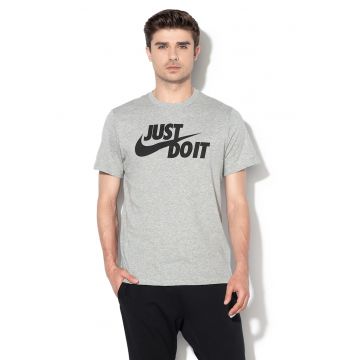 Tricou de bumbac cu imprimeu logo si text Swoosh - Negru/Gri