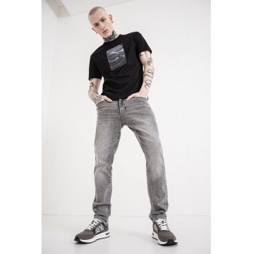 Tricou de bumbac cu model grafic - Negru/Gri cenusiu