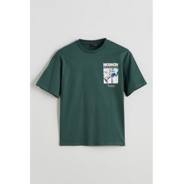 Tricou din bumba cu imprimeu grafic - Verde pin