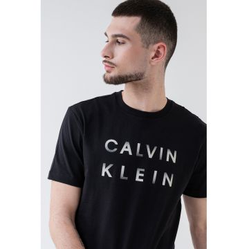 Tricou din bumbac cu imprimeu logo - Negru