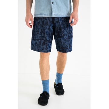 Blugi scurti cu croiala baggy si model grafic - Bleumarin