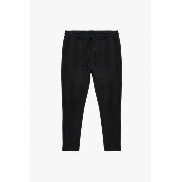 Pantaloni de trening din amestec de bumbac cu snur - Negru