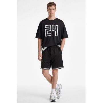 Pantaloni de trening scurti cu talie ajustabila - Negru