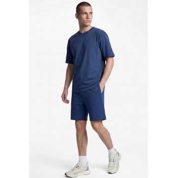 Pantaloni scurti din amestec de bumbac cu snur - Albastru inchis