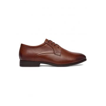 Pantofi barbati -  piele naturala - maro varf rotund