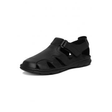 Sandale barbatesti  piele naturala - negru - inchidere cu scai - design minimalist