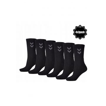 Sosete Sport - 12 Perechi -  Basic 4X3-Pack - Marime: 41-45 - 80% Bumbac - 20% Poliamida - Banda Elastica - Cusatura Moale La Degete - Lungime Pana La Jumatatea Gambei - Negru - 12 Perechi