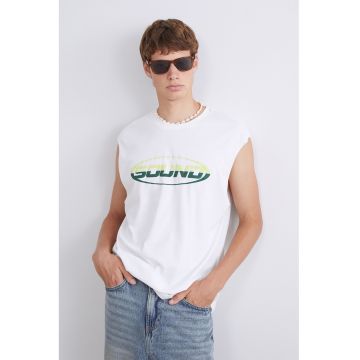 Top de bumbac cu imprimeu text - Alb optic