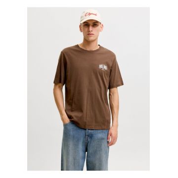 Tricou barbati la baza gatului - din bumbac - Regular Fit - JJAERO - Maro -