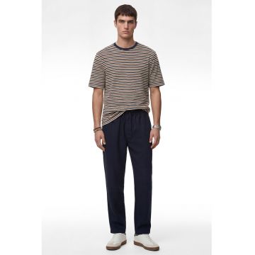 Tricou cu decolteu la baza gatului si model in dungi - Maro/Crem/Bleumarin