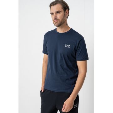 Tricou cu model uni Gircollo - Albastru ultramarin/Argintiu