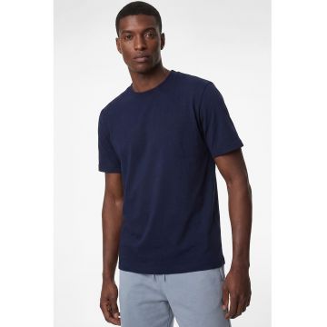 Tricou de bumbac cu decolteu la baza gatului - Albastru ultramarin