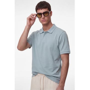 Tricou de bumbac cu guler polo - Albastru stins