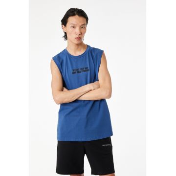 Tricou de bumbac cu imprimeu text - Albastru