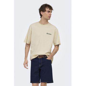 Tricou de bumbac organic cu maneci cazute - Verde/Bej deschis