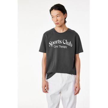 Tricou lejer cu imprimeu text - Alb optic/Gri antracit