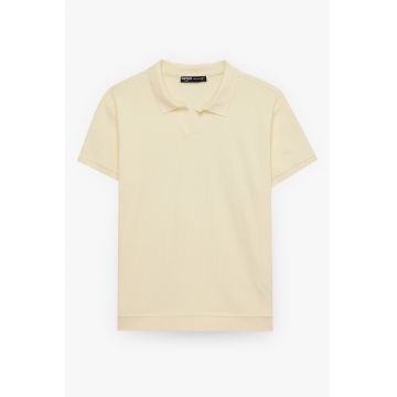 Tricou polo regular fit cu aspect texturat - Galben pastel