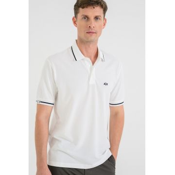 Tricou polo slim fit cu garnituri contrastante - Alb murdar