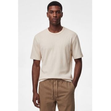 Tricou regular fit cu decolteu la baza gatului - Alb fildes