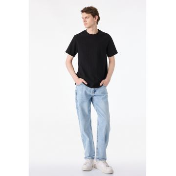 Tricou regular fit cu model uni - Negru
