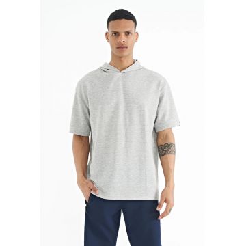 Tricou  supradimensionat cu gluga - gri deschis - bumbac 80%