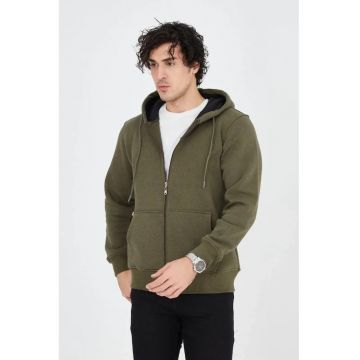 Cardigan barbati -  cu gluga si fermoar - verde - bumbac -