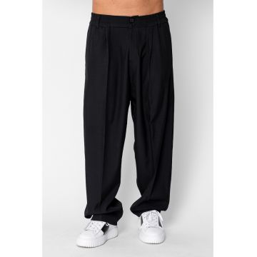 Pantalon drept larg cu nasture Black 22032 - Negru