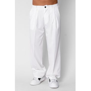 Pantalon lung larg cu nasture White 22028 - Alb optic