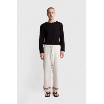 Pantaloni barbati -  tricotati din bumbac - buzunar - alb prafuit -