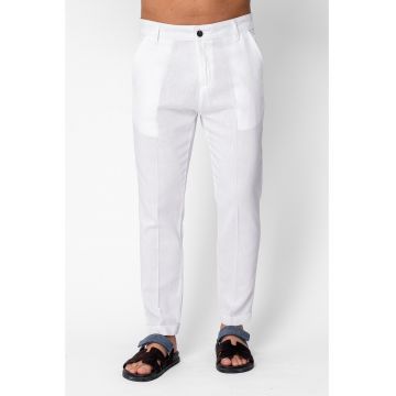 Pantaloni lungi din in cu nasture White 21966