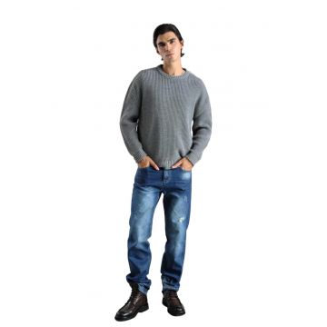 Pulover barbati -  tricotat gros - elastic - gri - 100% bumbac