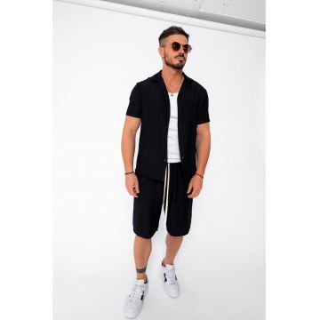Set camasa cu maneca scurta si pantalon scurt Black 21950 - Negru