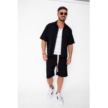 Set camasa cu maneca scurta si pantalon scurt Oversized Black 21962 - Negru